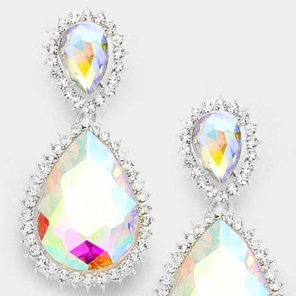 Abalone Crystal Rhinestone Teardrop Earrings - Picture 2 of 5